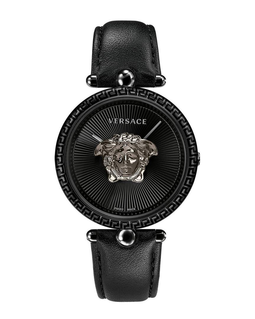 Versace Leather Women's Palazzo Empire Quartz Watch, 39mm in Black