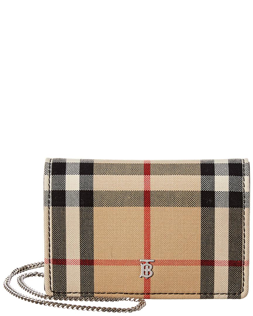Burberry Jessie Vintage Check & Leather Card Case On Chain in Black