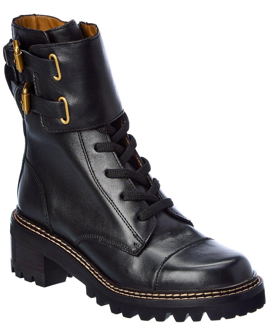 See By Chloé Mallory Leather Combat Boot in Black | Lyst