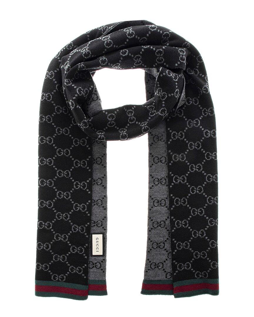 Gucci GG Wool Scarf in Black | Lyst