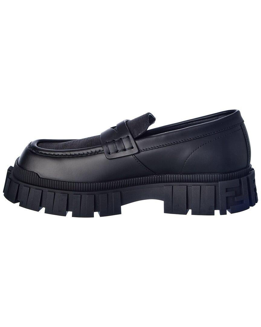 Fendi Force Leather Loafer in Black for Men | Lyst