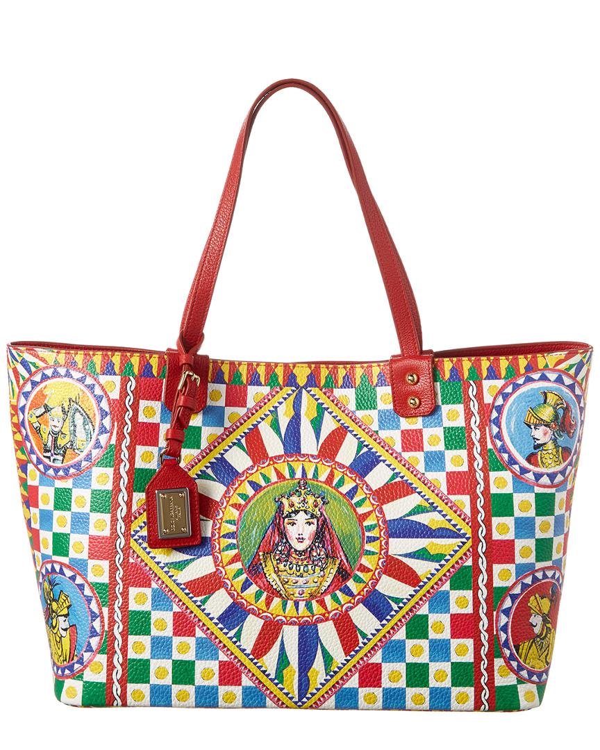 Dolce & Gabbana Beatrice Printed Leather Tote in Red | Lyst