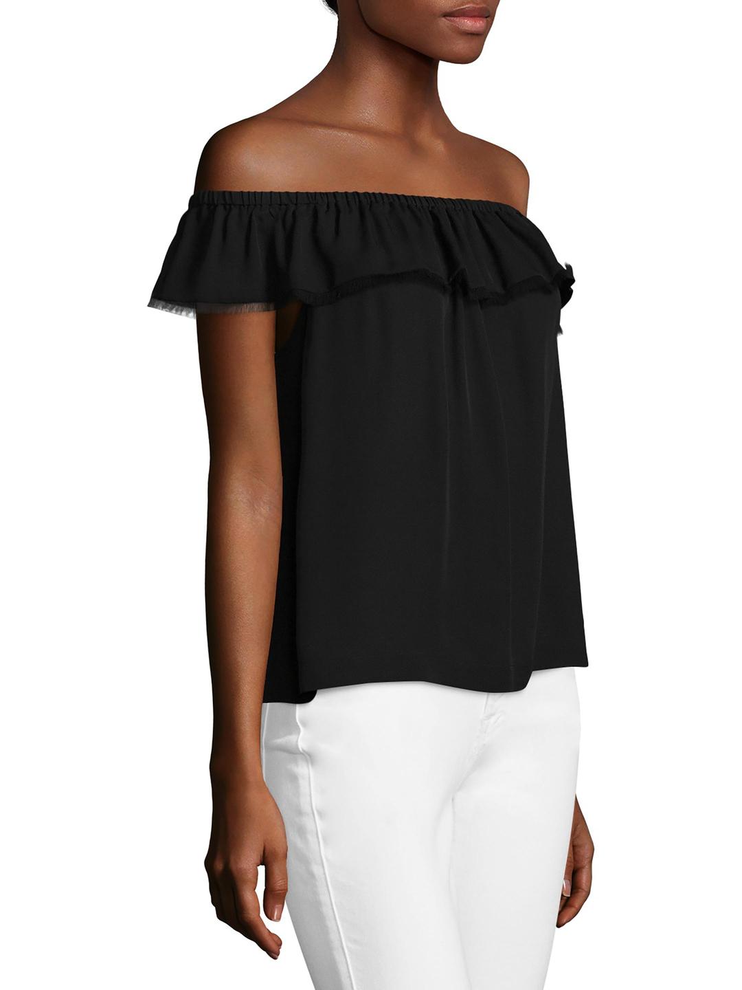 black silk off the shoulder top