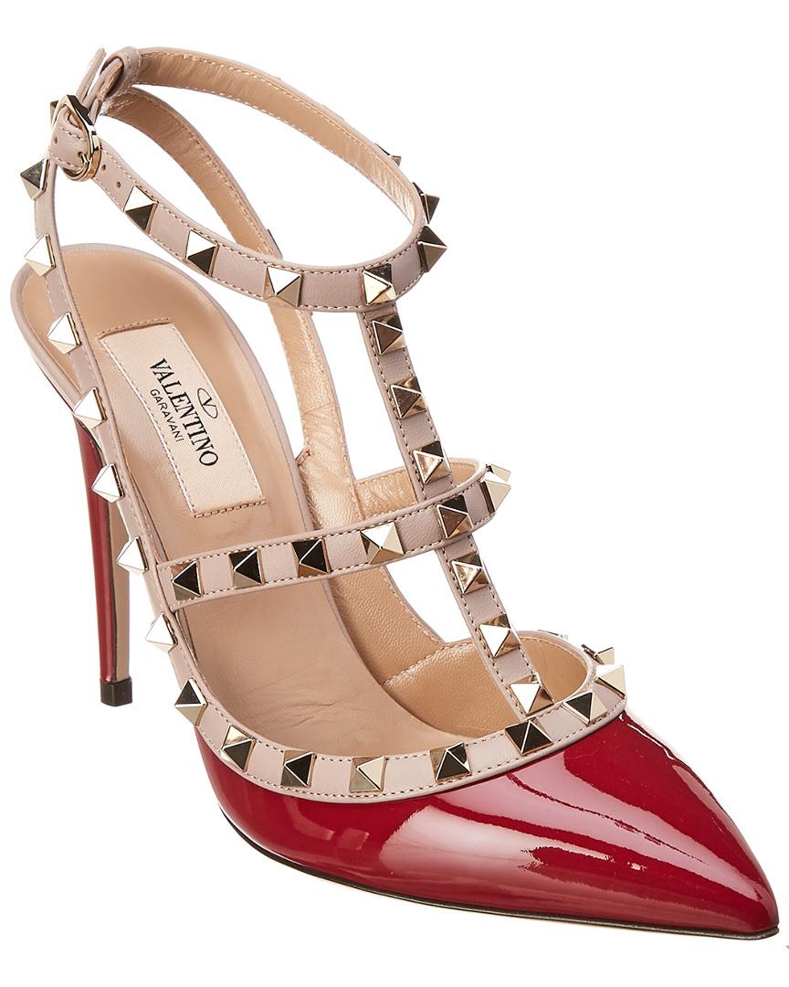 Lyst - Valentino Cage Rockstud 100 Patent Ankle Strap Pump in Red ...