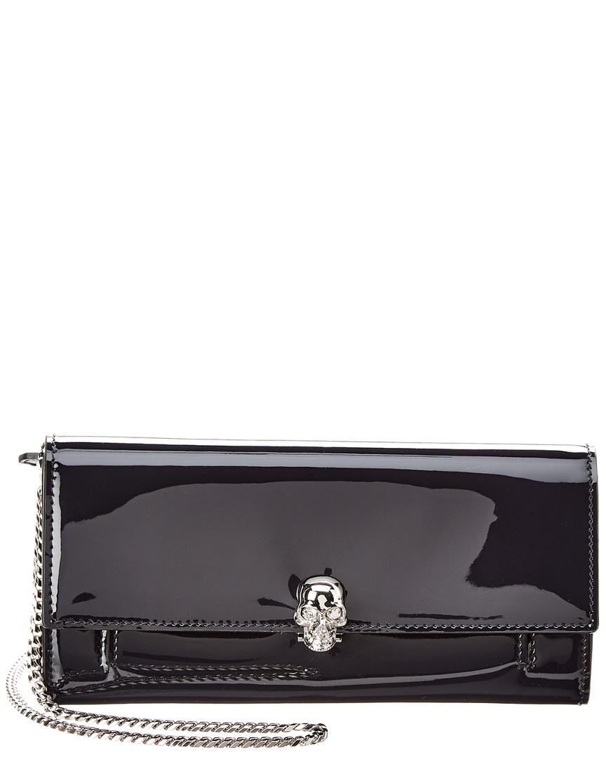 Alexander McQueen Leather Patent Wallet On Chain in Blue - Lyst