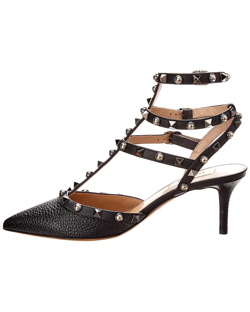 Valentino Rockstud Caged 65 Grain Leather Ankle Strap Pump in Black - Lyst