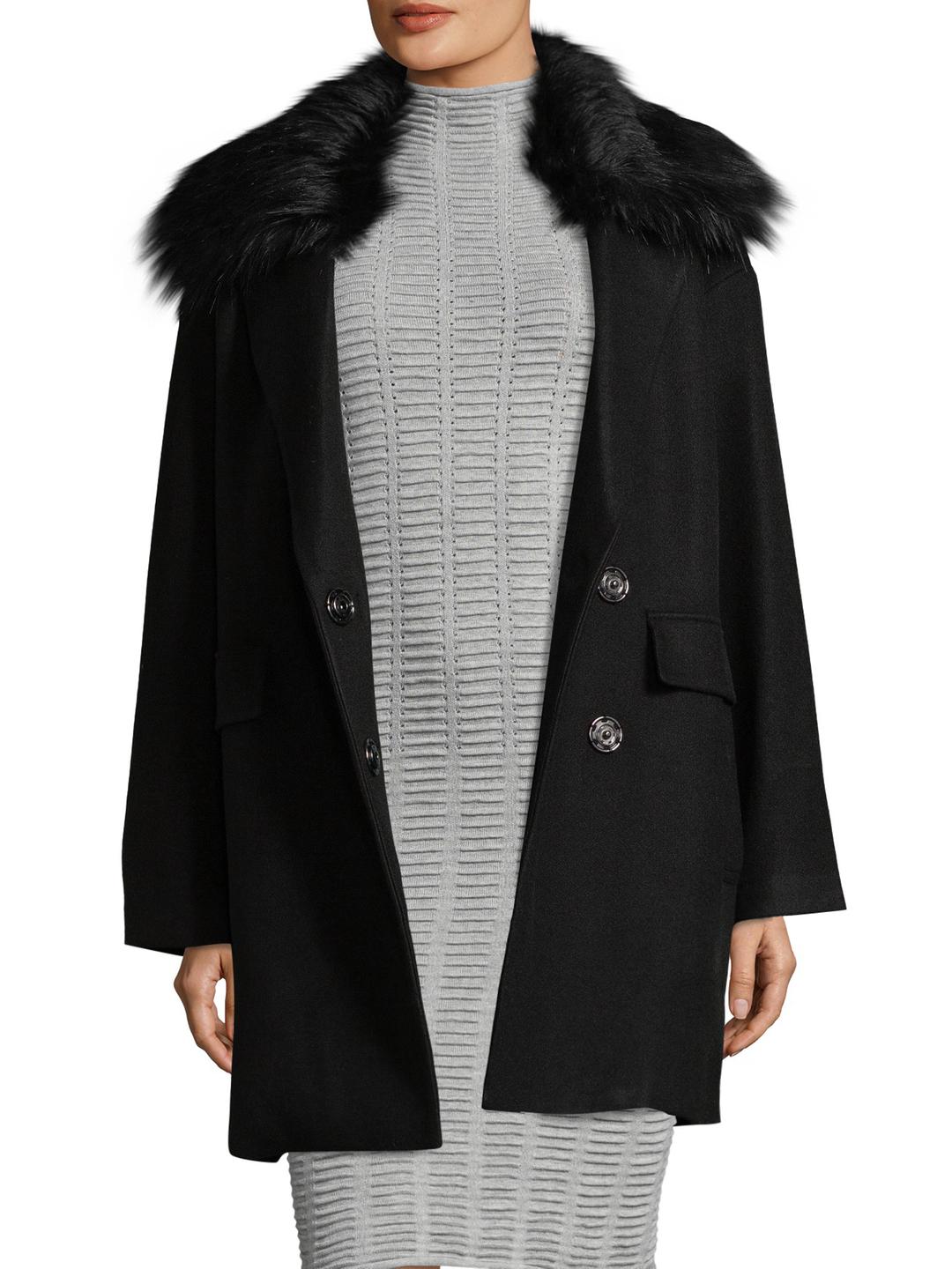 Lyst - Armani Exchange Faux Fur Collar Db Coat in Black - Save 44%