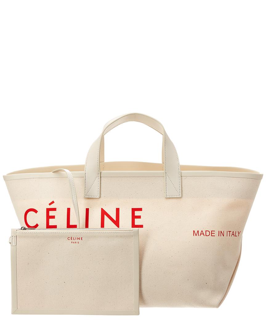 Celine Small Made In Canvas & Leather Tote in White | Lyst