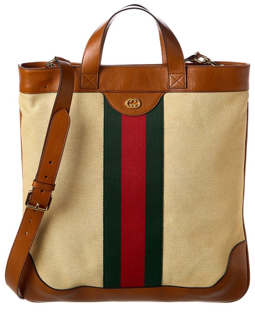 Gucci Large Vintage Canvas & Leather Tote in Brown | Lyst