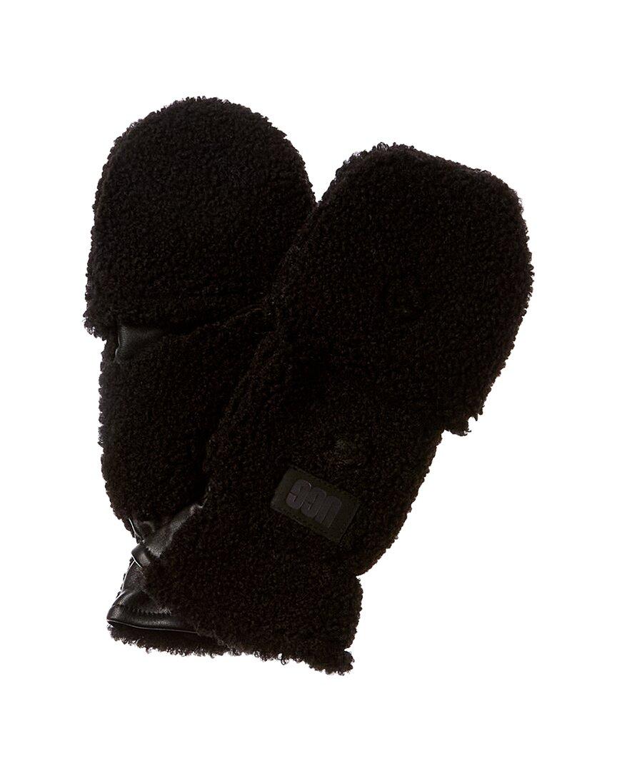 UGG Leather-trim Sherpa Flip Mittens in Black | Lyst UK