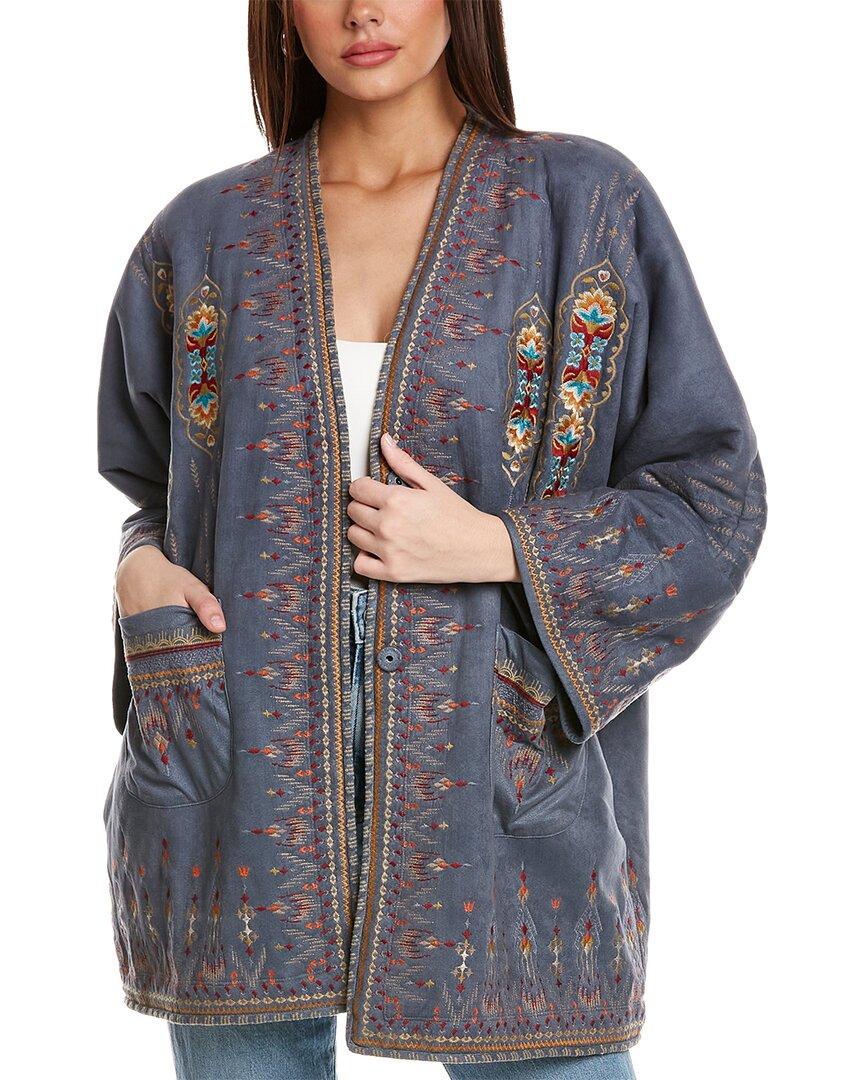 Johnny Was Calandria Suede Sherpa Kimono in Gray Lyst