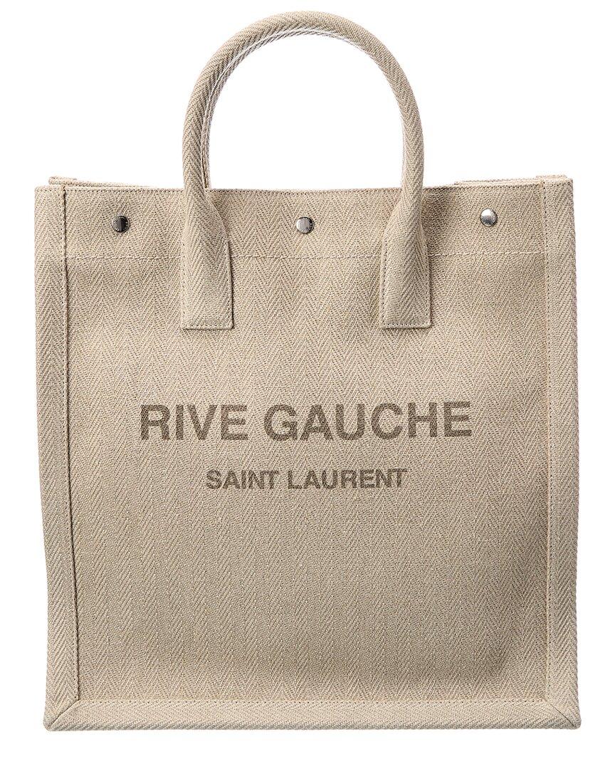 Saint Laurent Rive Gauche Tote Bag In Raffia And Leather - Beige Naturel