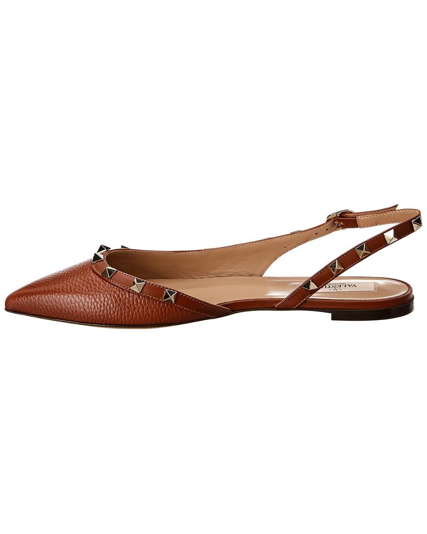 rockstud calfskin leather slingback ballet flat