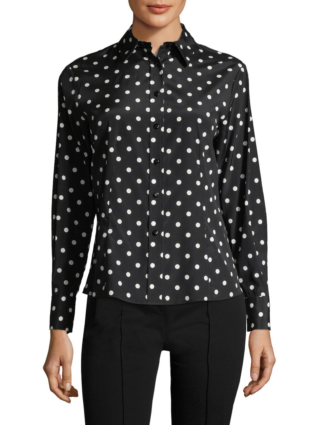 Carolina Herrera Silk Polka Dot Button 