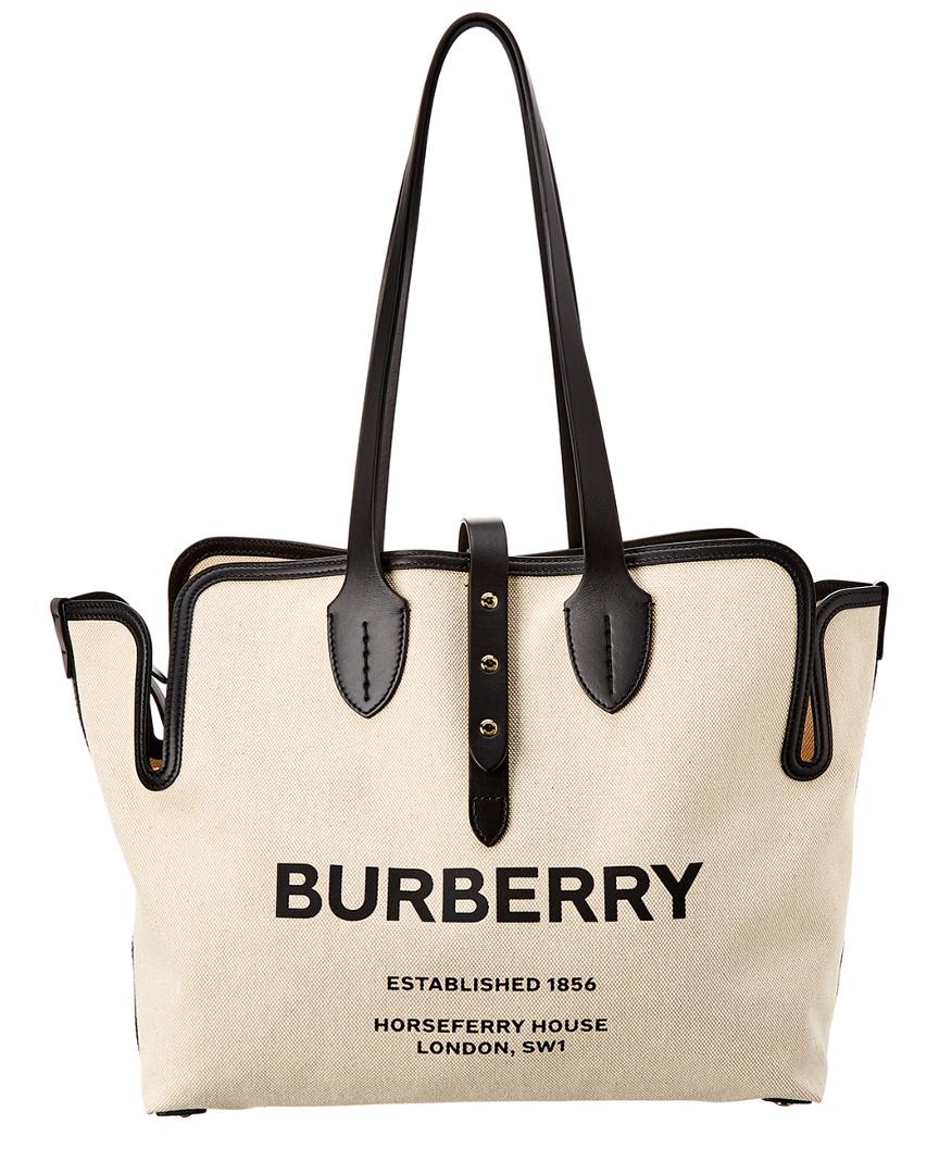 Burberry Medium Soft Canvas & Leather Belt Tote in Black | Lyst