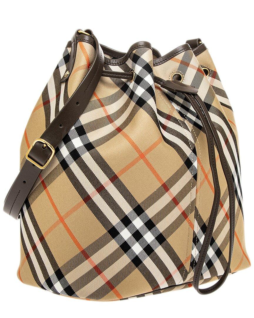 ショルダーバッグ・ポシェット Burberry Medium Bucket Bag With Lichen-Colour Check Pattern Burberry Women's Medium Bucket Bag With Lichen-colour Check