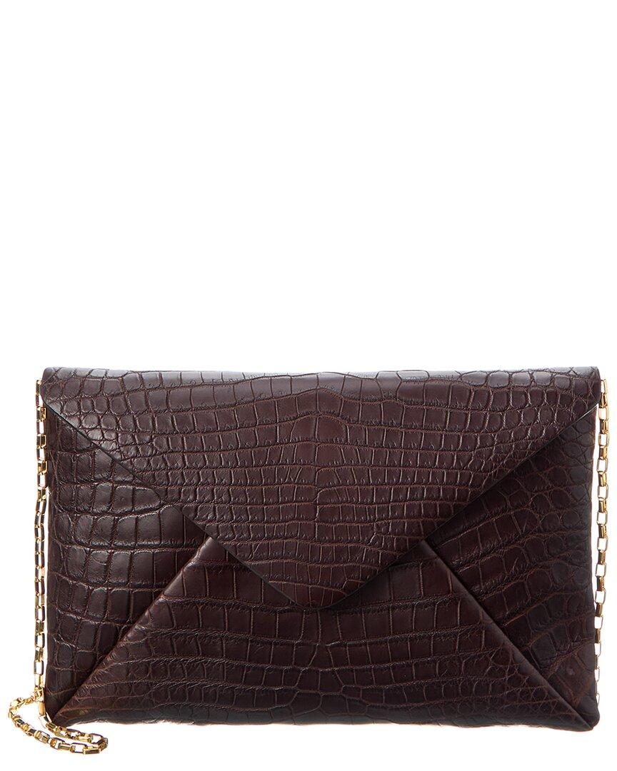 Michael Kors Collection Croc-embossed Leather Envelope Clutch in White