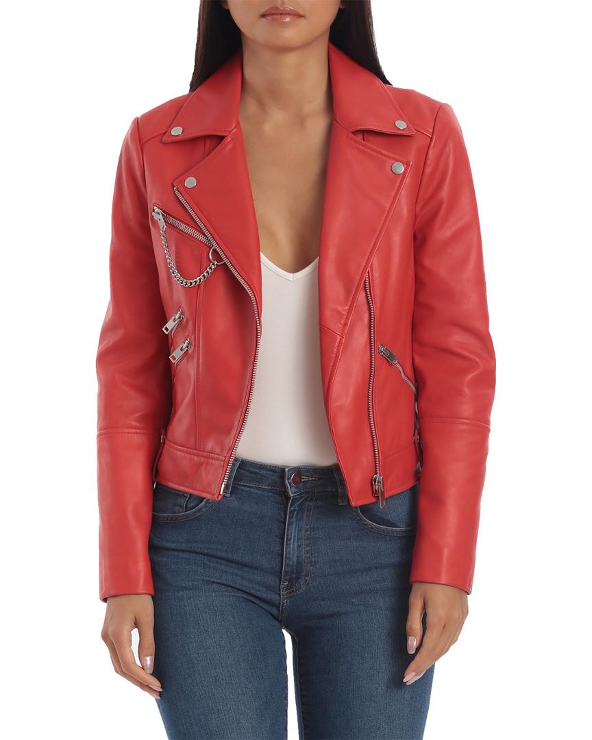 Avec Les Filles Short Leather Jacket In Red Save 1 Lyst