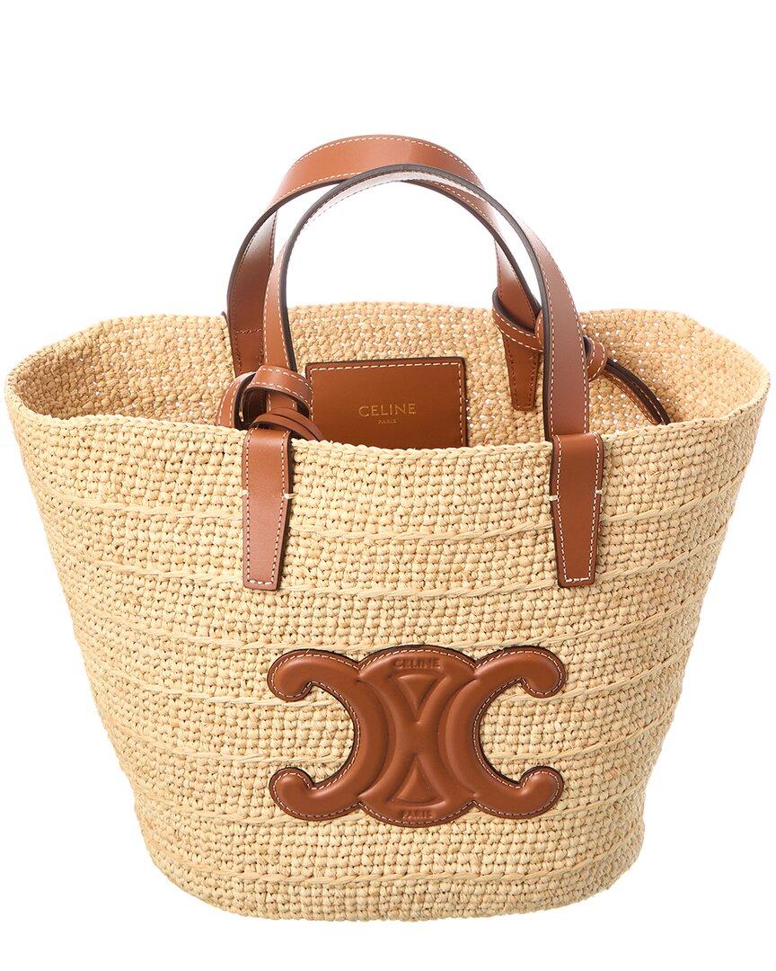 Celine Teen Classic Panier Raffia & Leather Tote in Natural