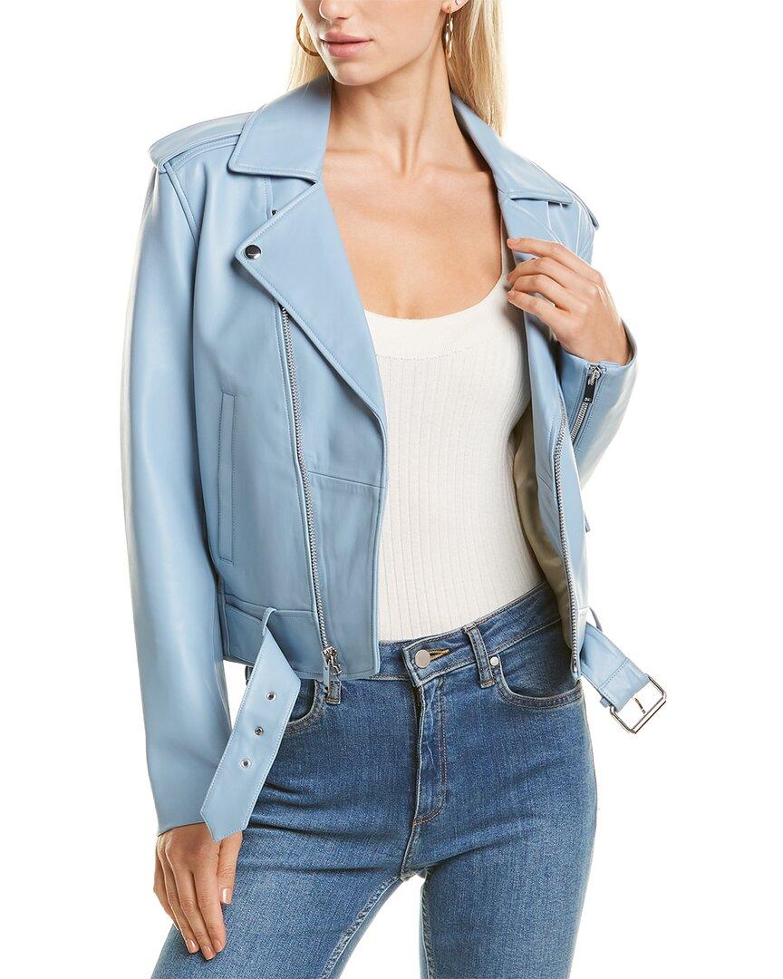Theory Casual Leather Moto Jacket in Blue | Lyst
