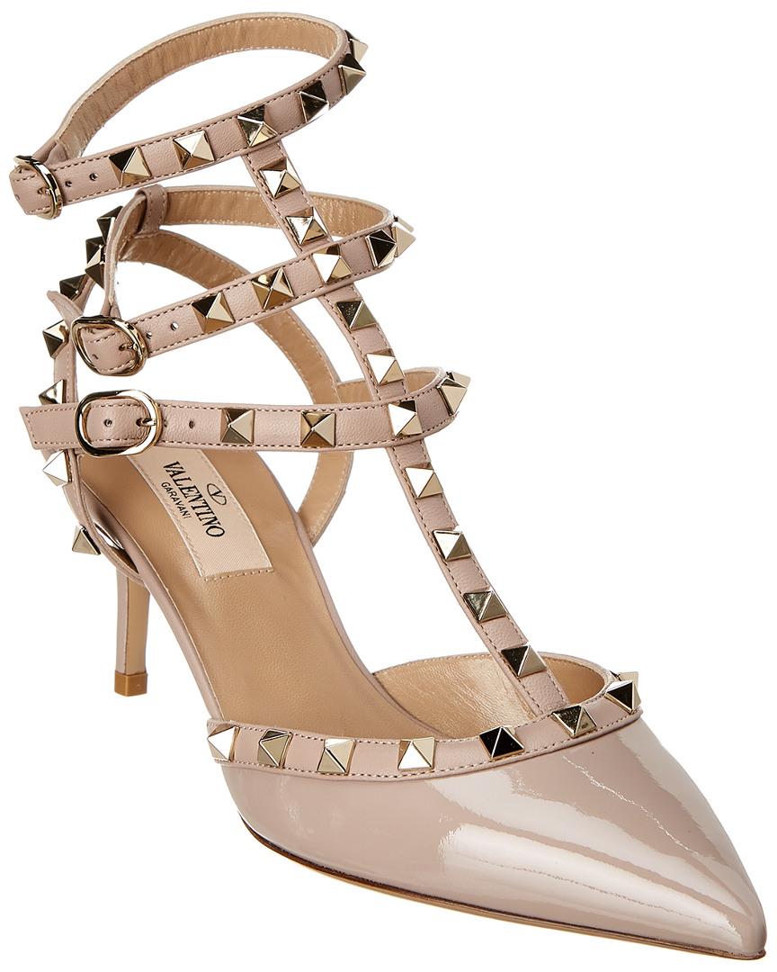 Valentino Rockstud Caged 65 Patent Ankle Strap (Natural) - Lyst
