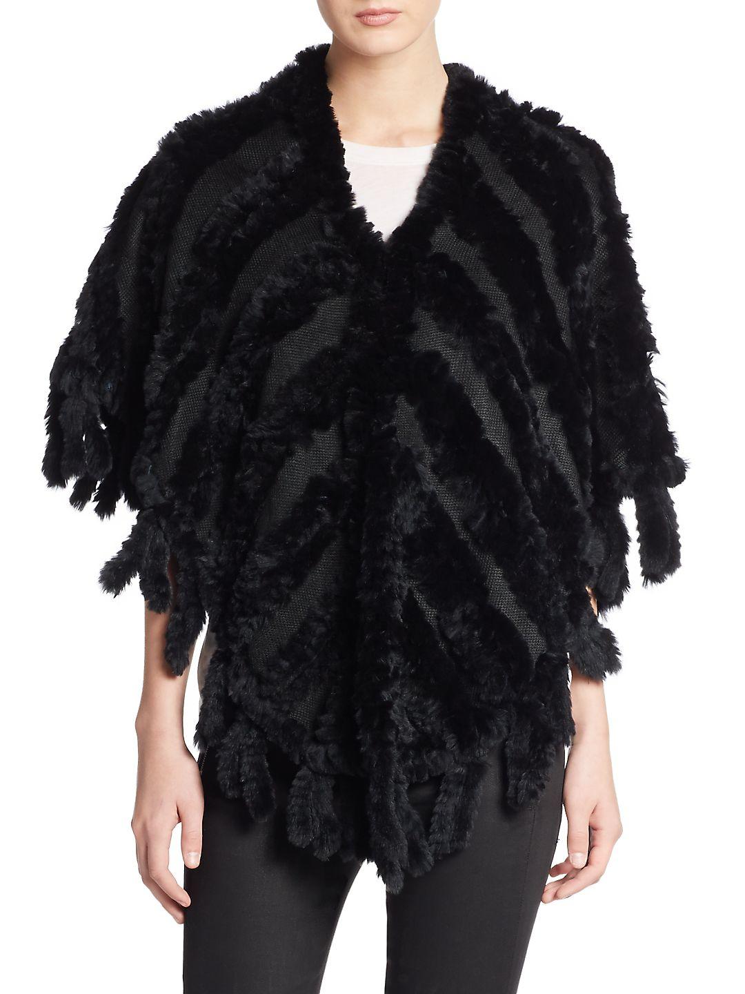 Saks Fifth Avenue Rabbit Fur Shawl in Black - Lyst