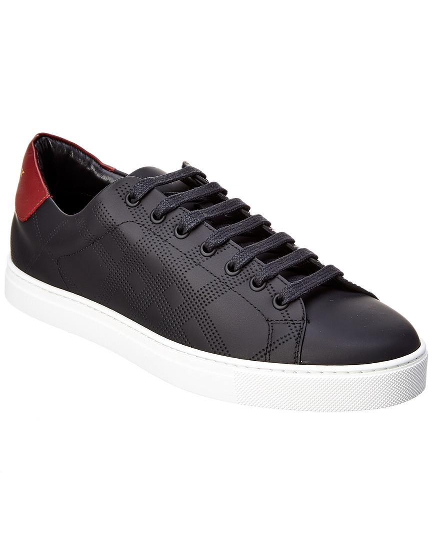 Burberry Perforated Check Leather Sneakers in Black for Men | Lyst