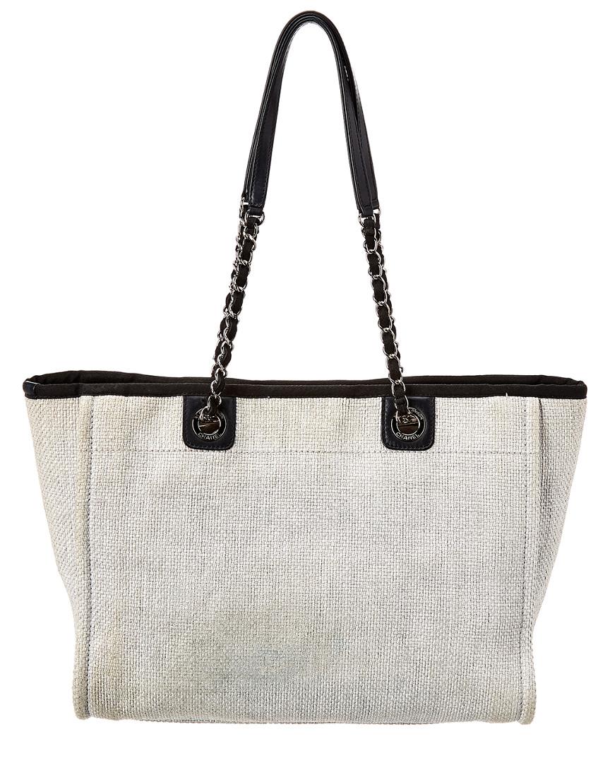 Chanel Light Grey Canvas Large Deauville Tote in Gray | Lyst