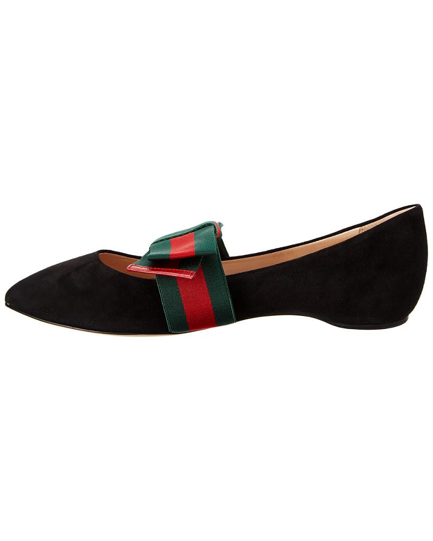 gucci suede ballet flat with web bow