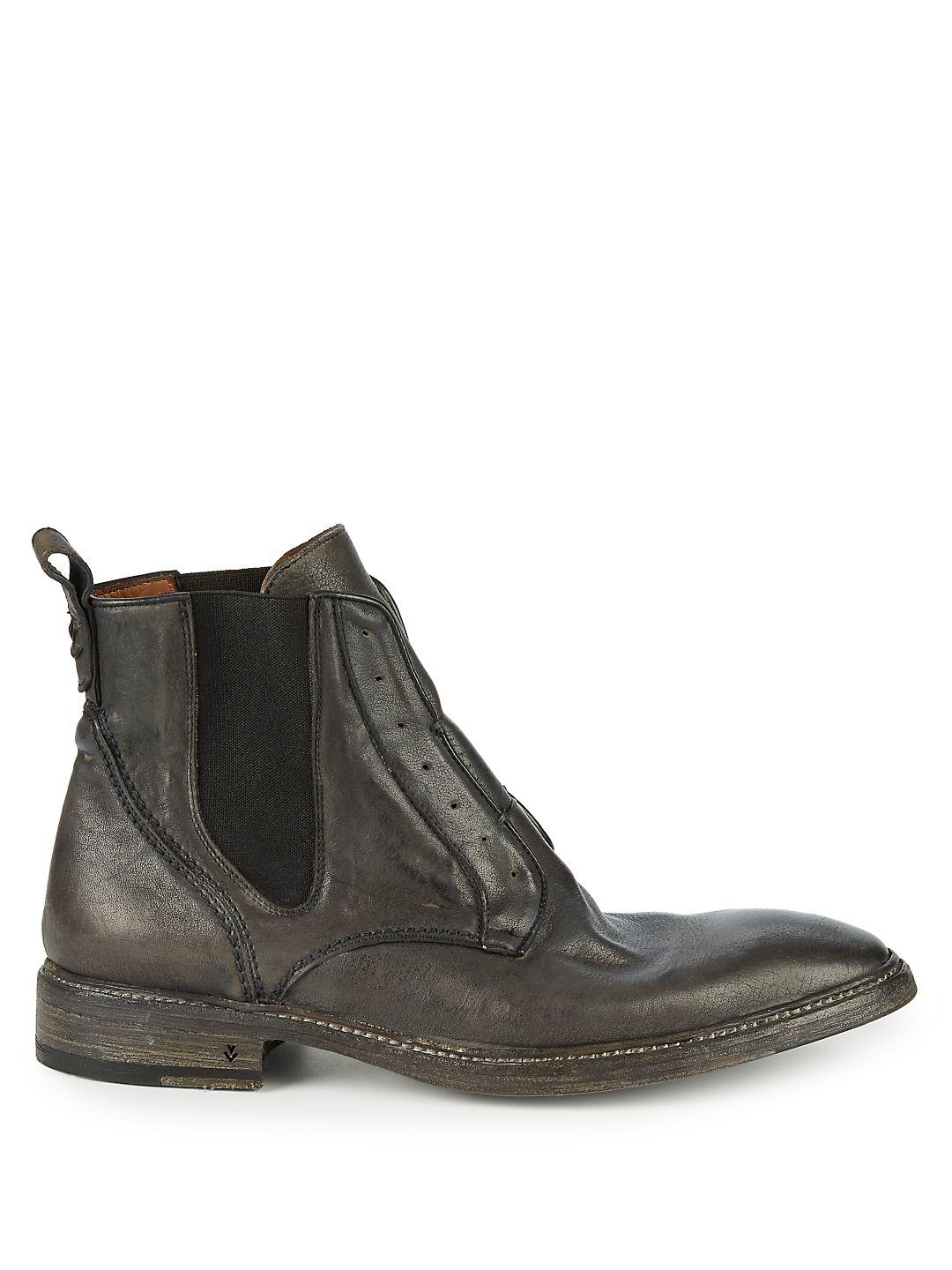 brown laceless boots