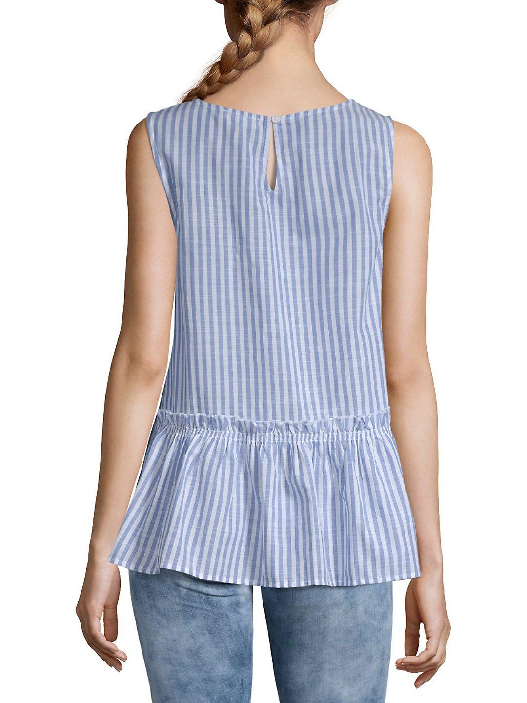 blue and white striped peplum top