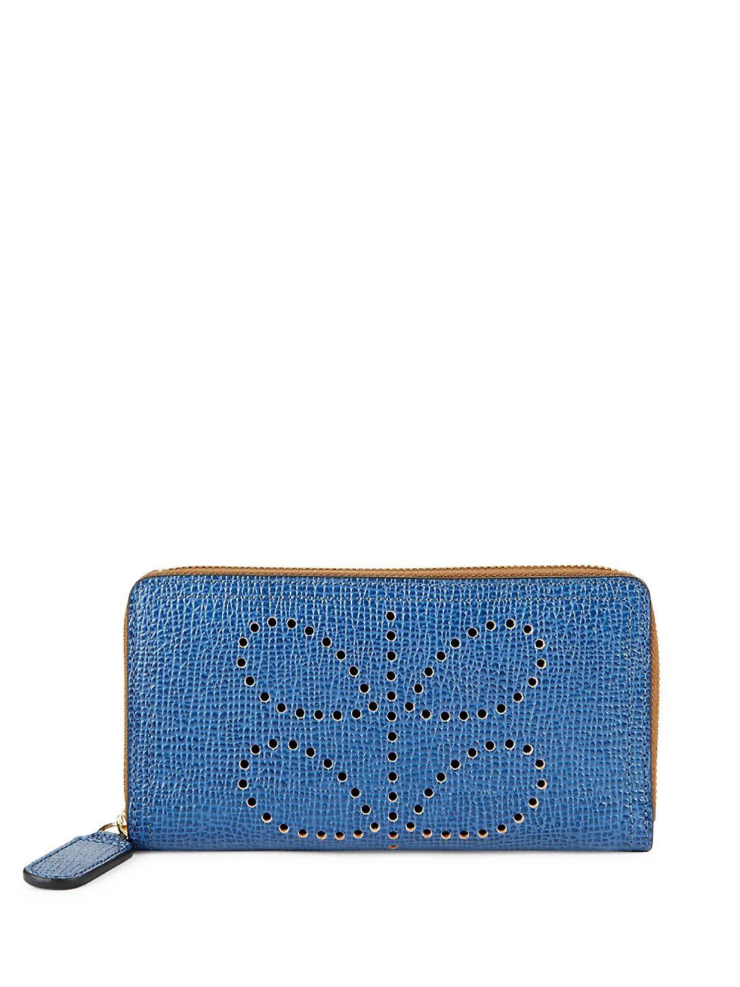Orla Kiely Textured Leather Continental Wallet In Blue Lyst