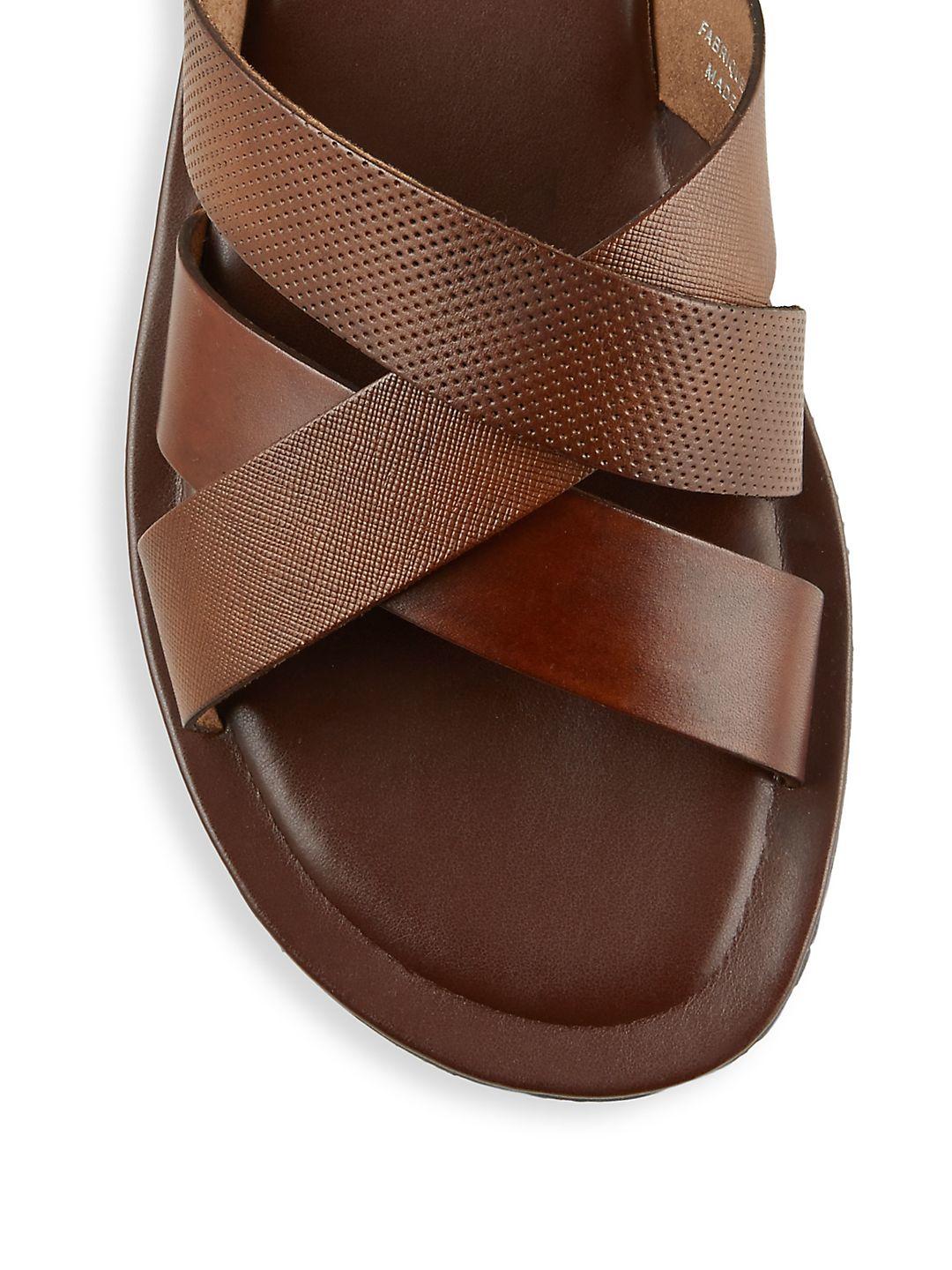 Saks Fifth Avenue Italian Leather Sandals in Brown for Men | Lyst