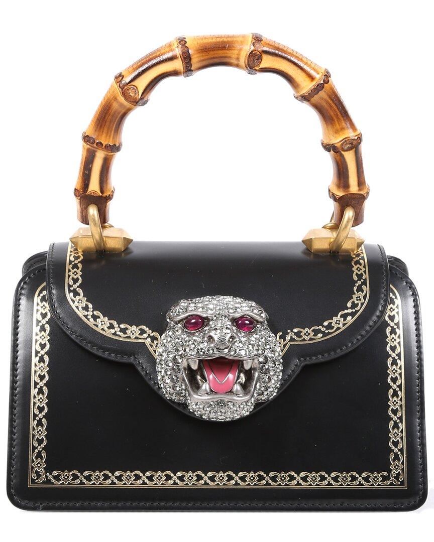 Gucci Black Leather Thiara Bamboo Mini Crystal Tiger Head Bag | Lyst