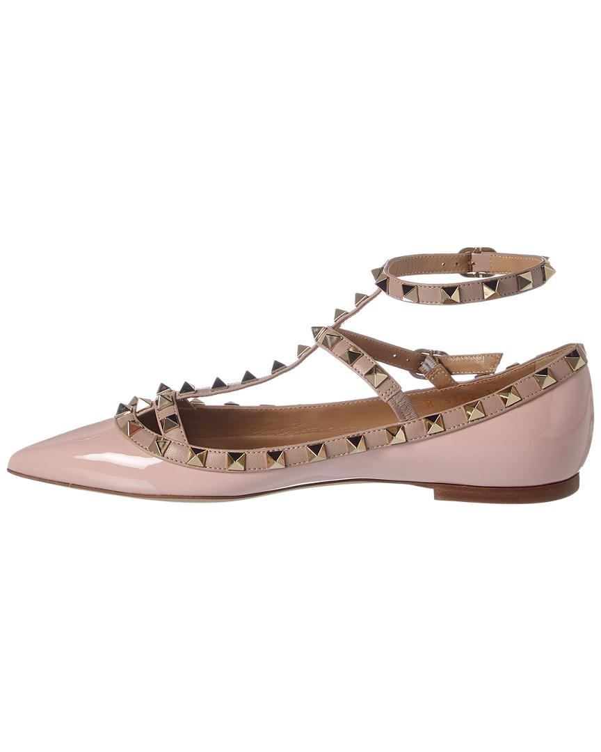 Valentino Leather Rockstud Caged Patent Ballerina Flat in Pink | Lyst