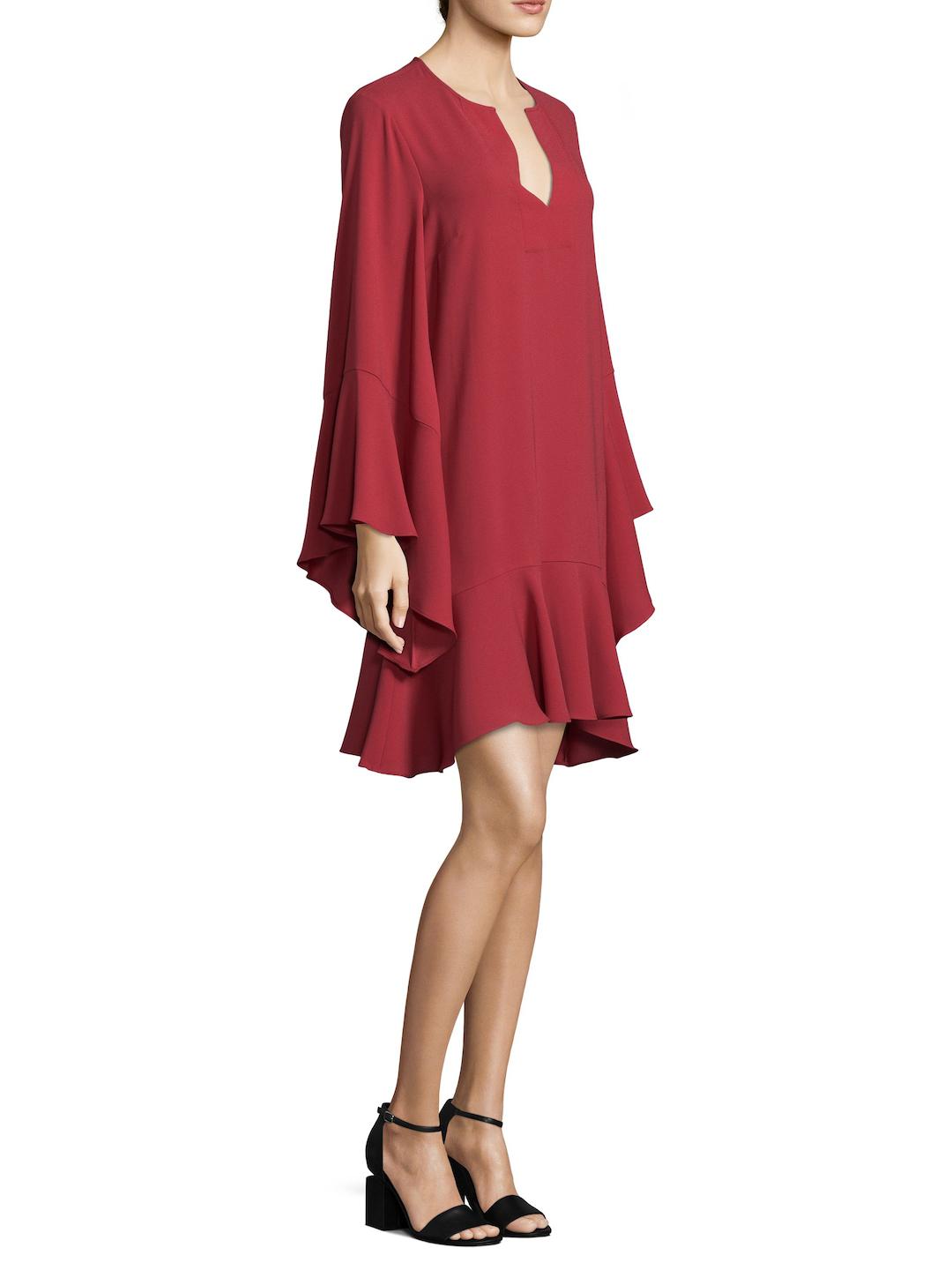 BCBGMAXAZRIA Synthetic Ruffle Shift Dress in Red - Lyst