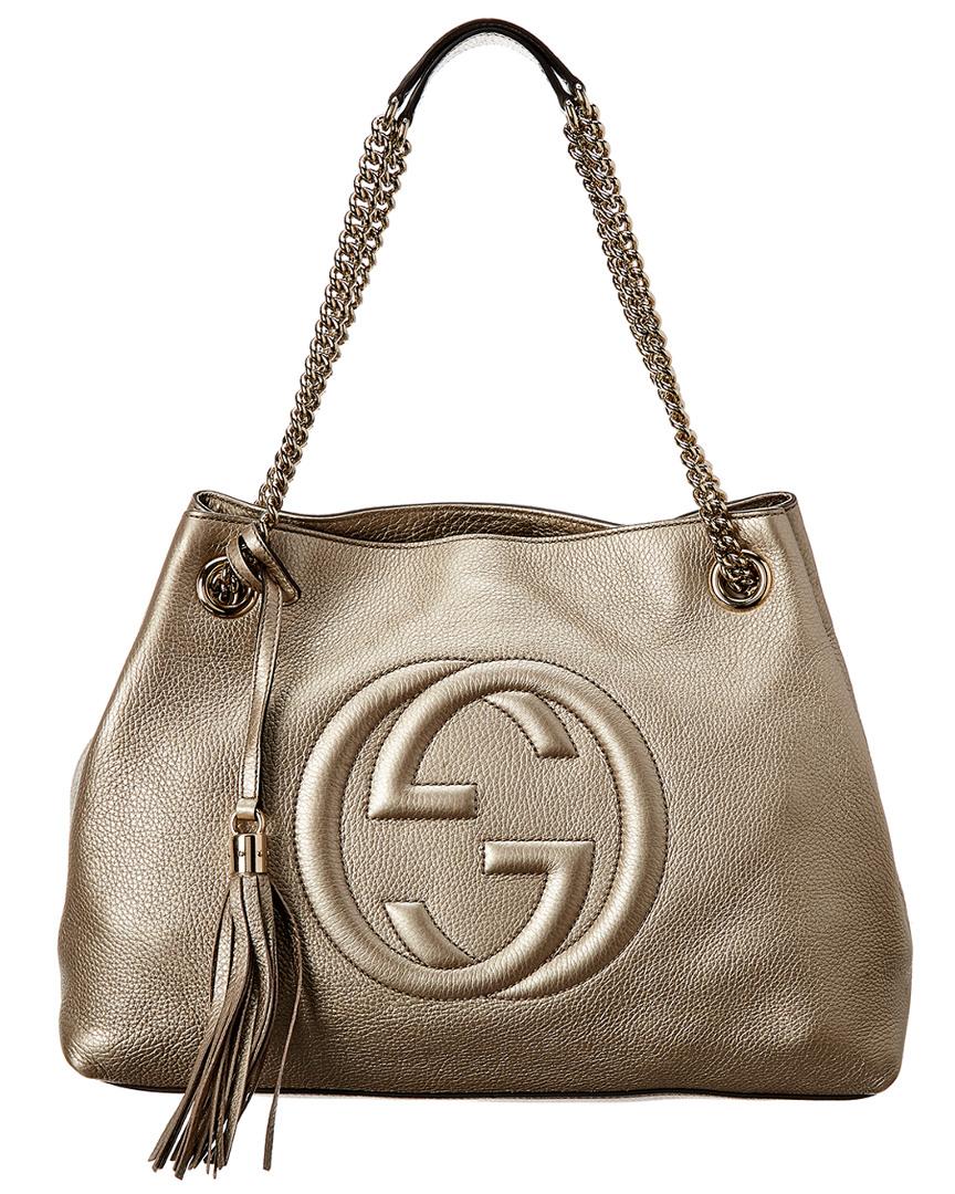Gucci Gold Leather Chain Soho Bag in Metallic | Lyst