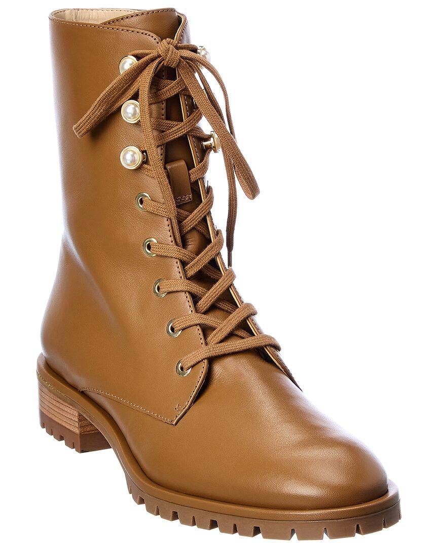 Stuart Weitzman Laine Pearl Leather Combat Boot in Brown | Lyst