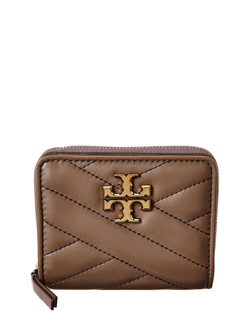 Tory Burch Leather Kira Chevron Bi-fold Wallet in Brown,Gold Tone 
