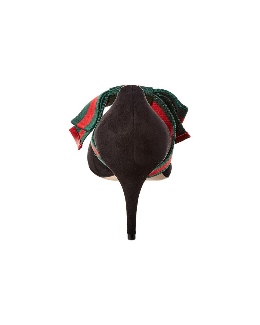 gucci suede pump with removable web bow