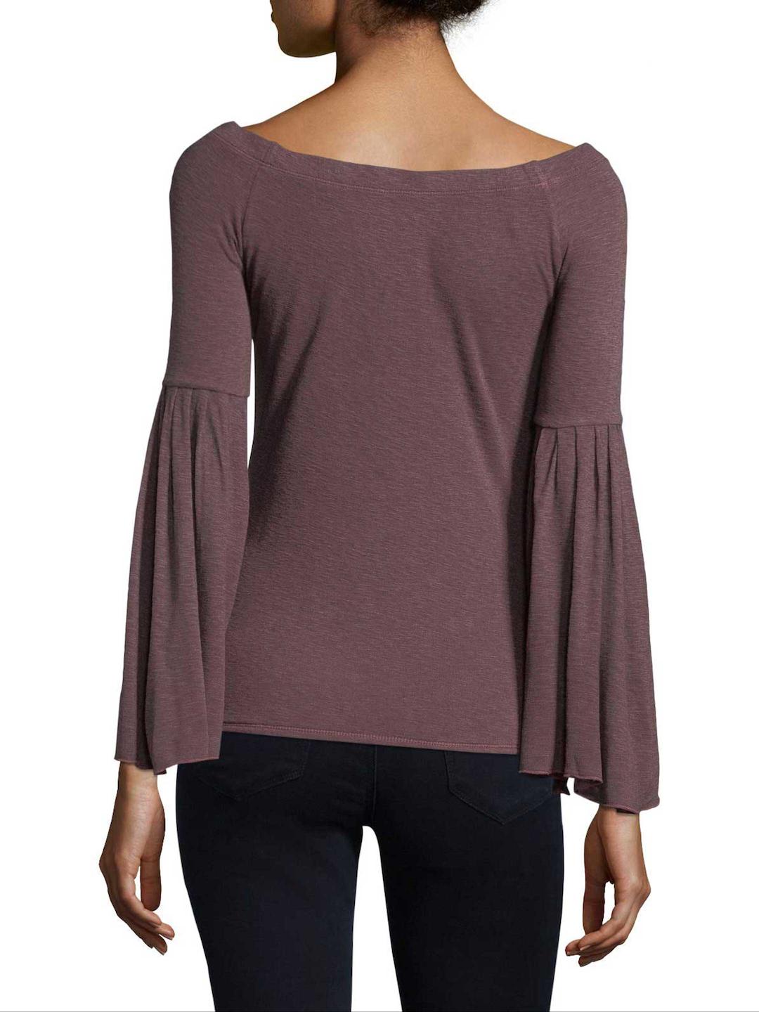 purple off the shoulder long sleeve top