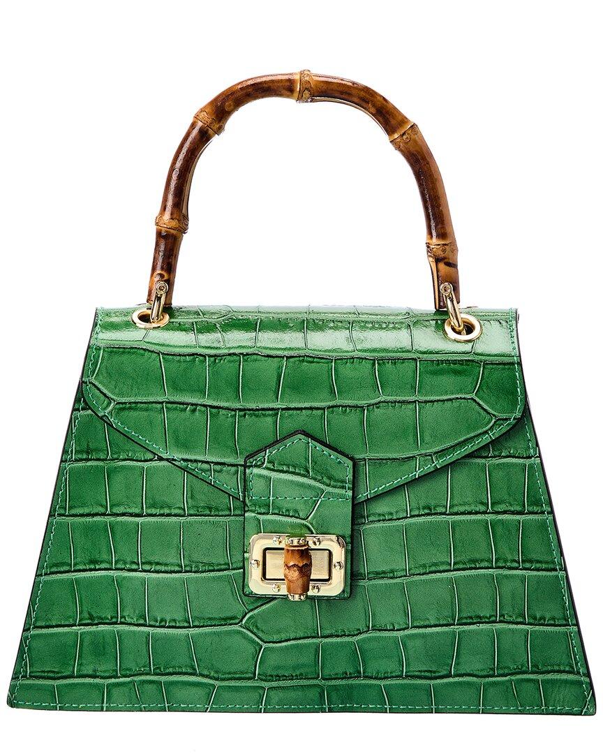 Persaman New York Valentina Crocembossed Leather Satchel in Green Lyst