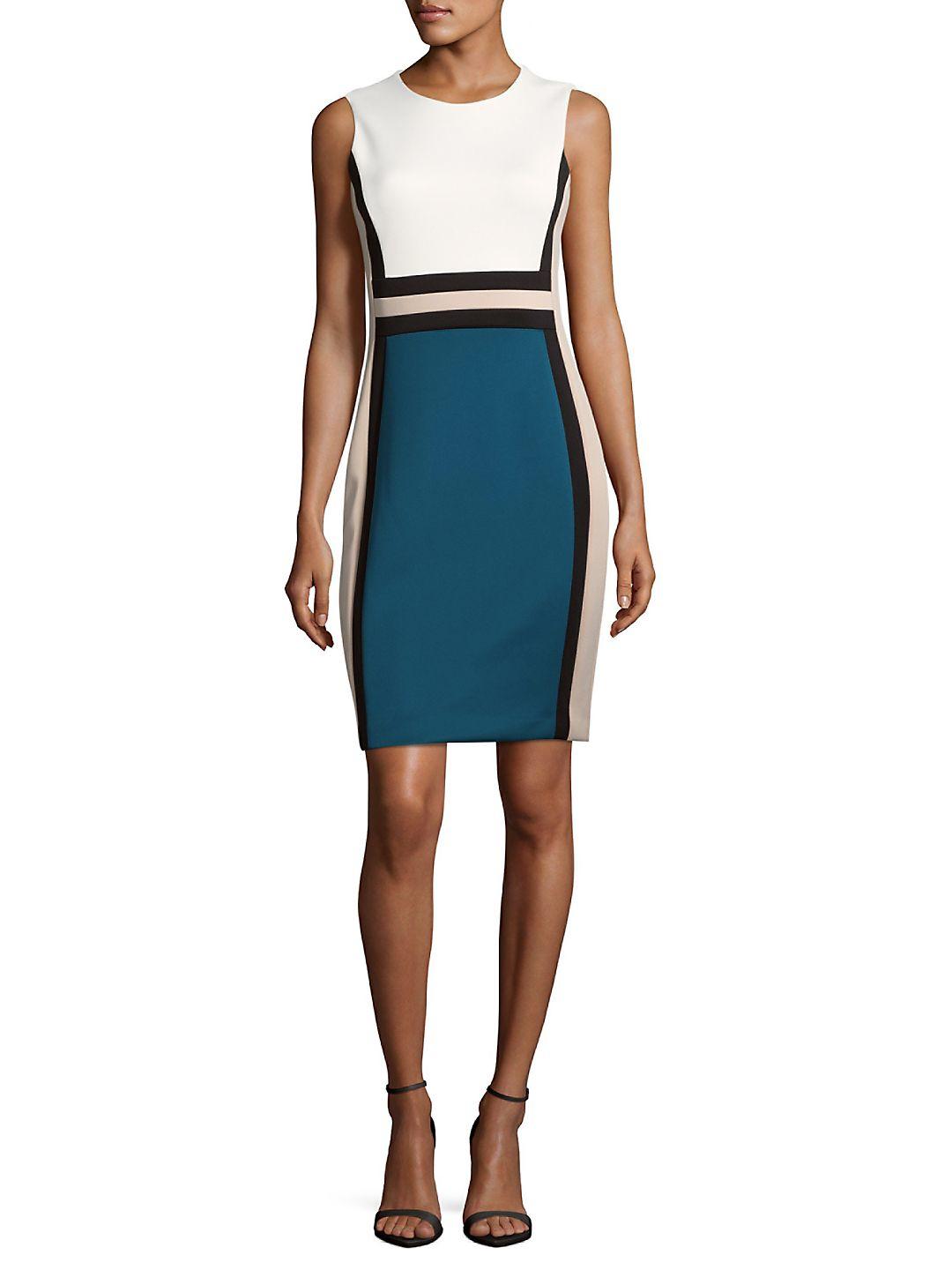 Calvin Klein Synthetic Colorblock Sleeveless Sheath Dress