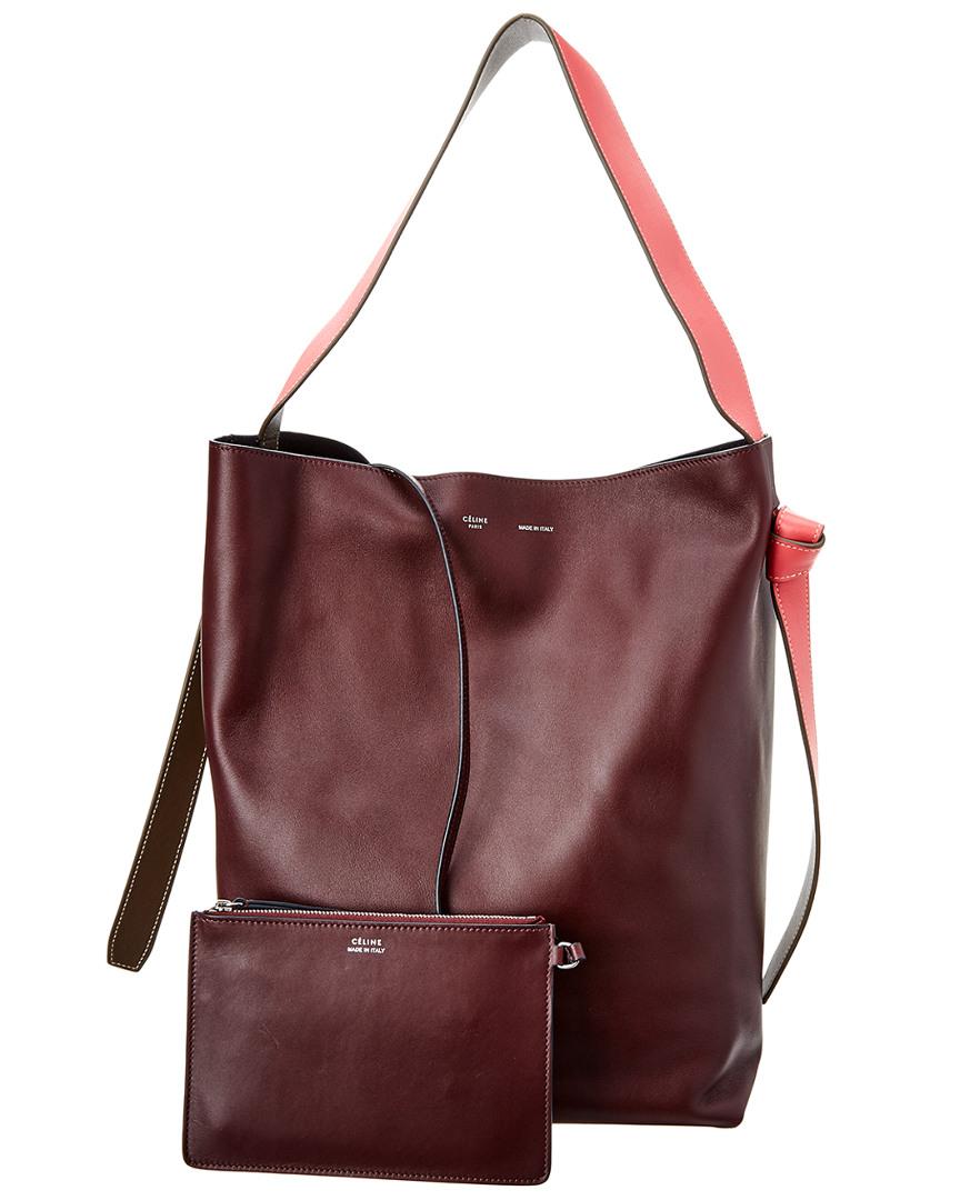 Celine Small Twisted Cabas Leather Bucket Bag, Red | Lyst