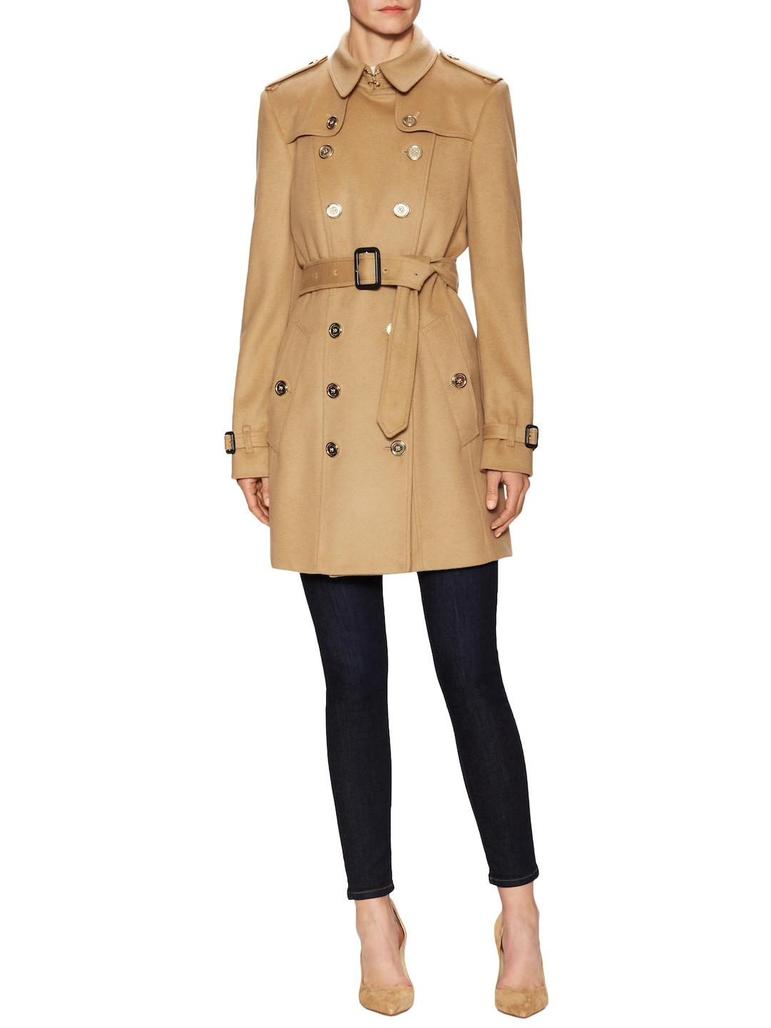 Burberry Queensbury Wool Double Breasted Belted Coat in Natural | Lyst