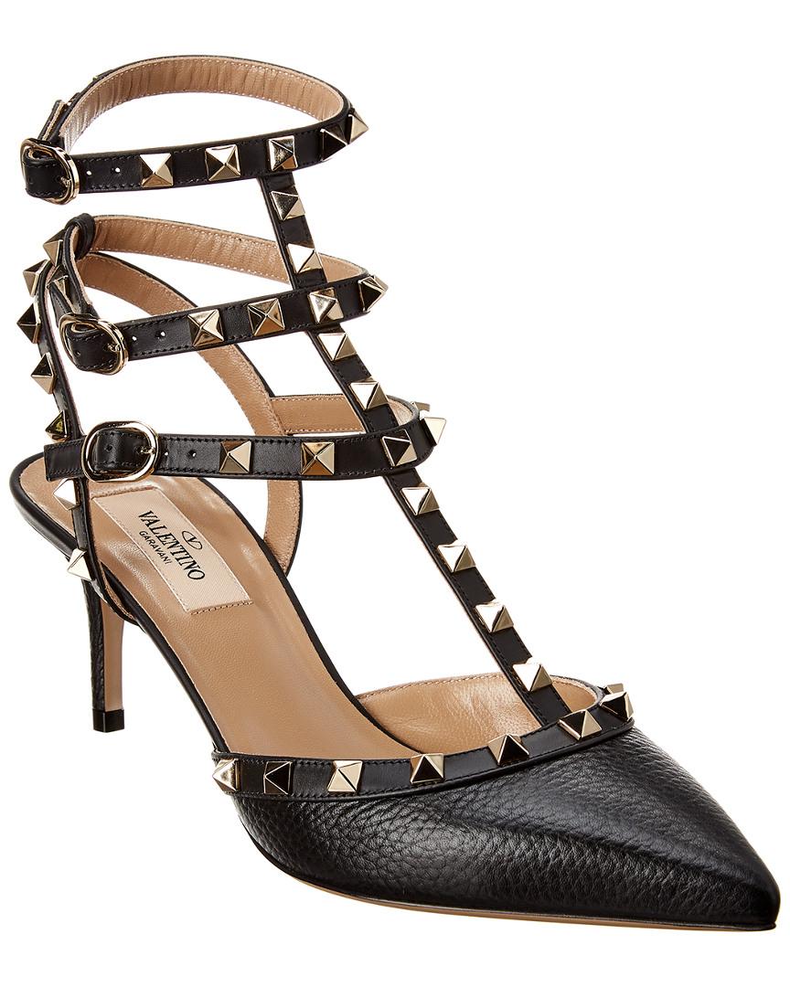 Valentino Rockstud Caged 65 Grainy Leather Ankle Strap Pump in Black - Lyst