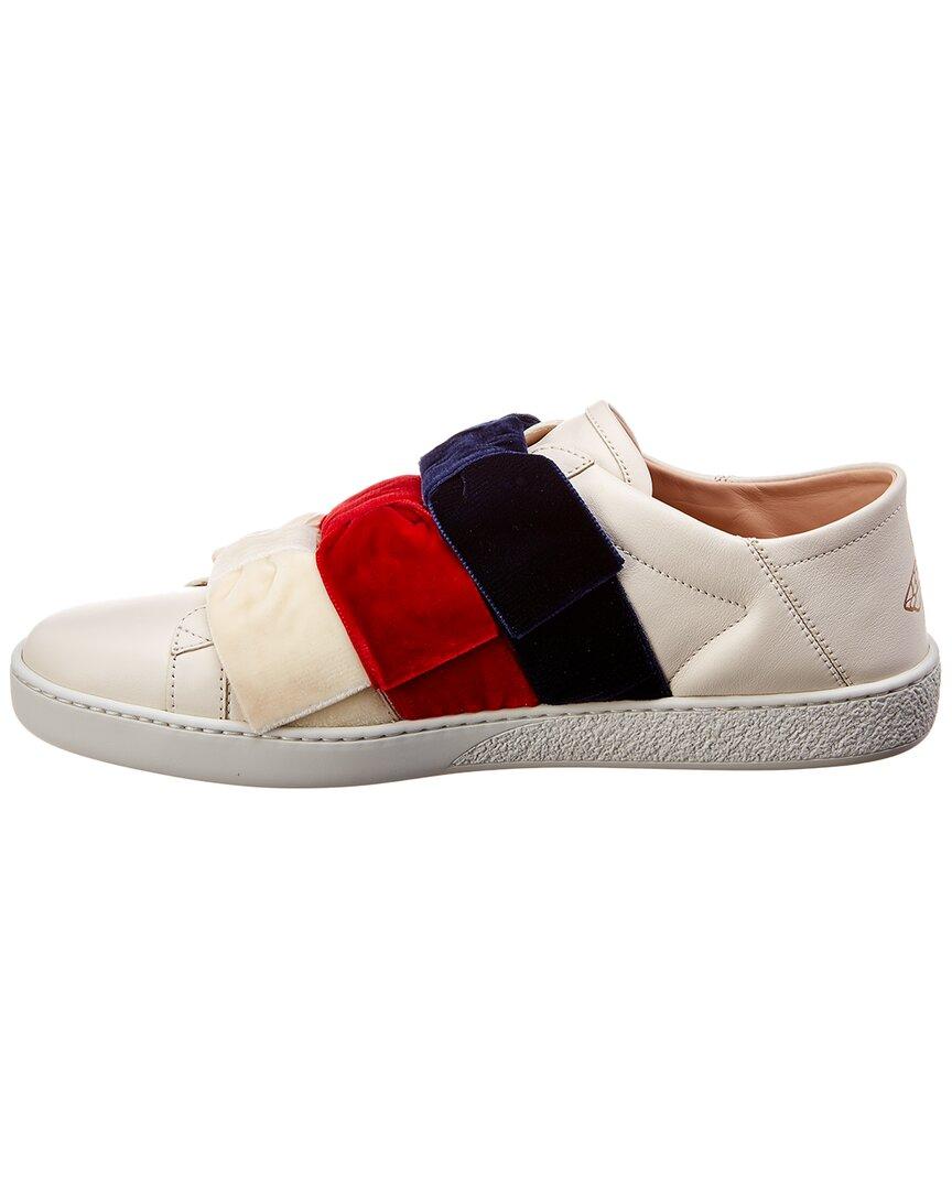 Gucci Ace Velvet Bow Leather Sneaker in Red Lyst