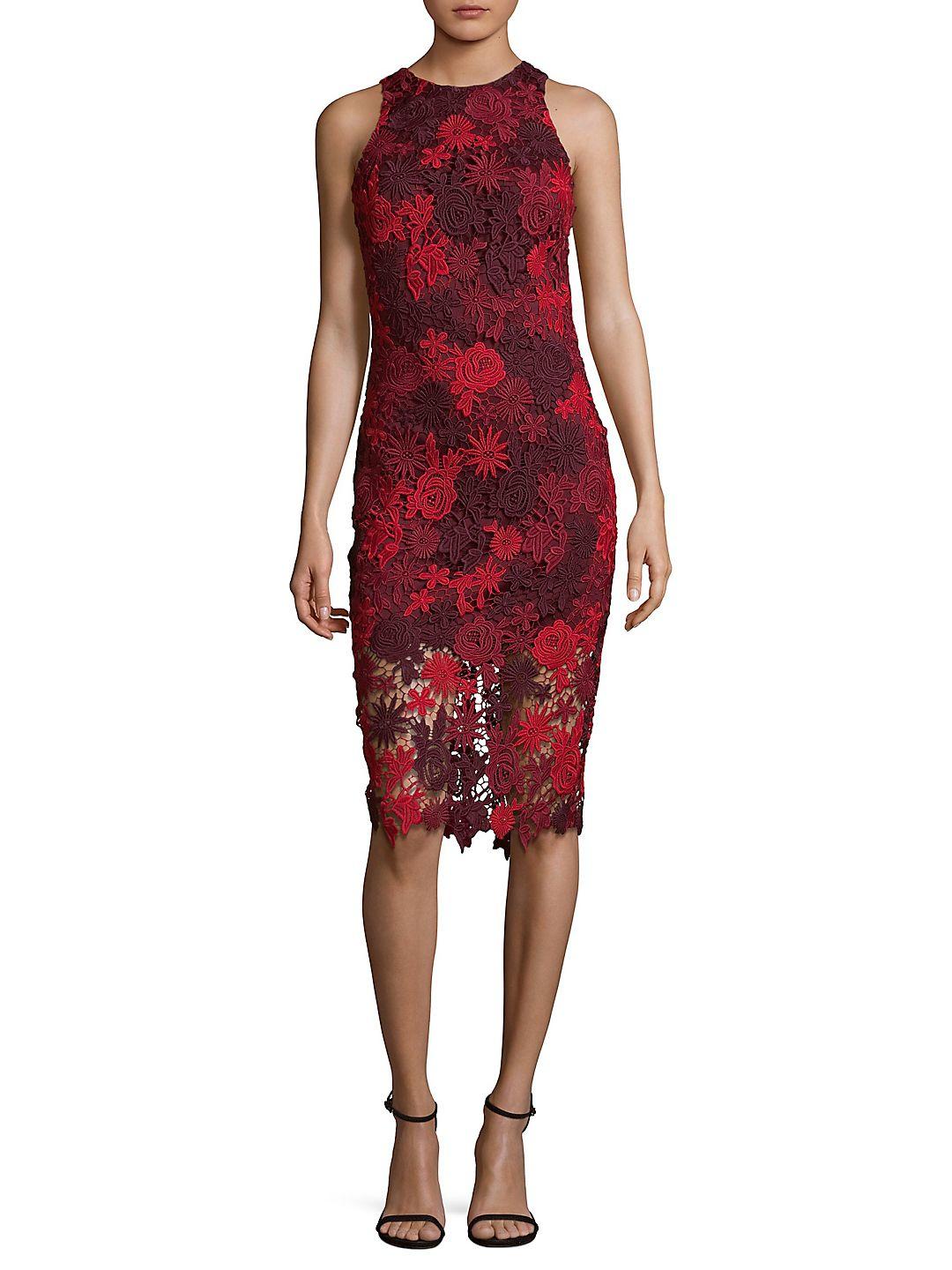 alexia admor red floral lace sheath