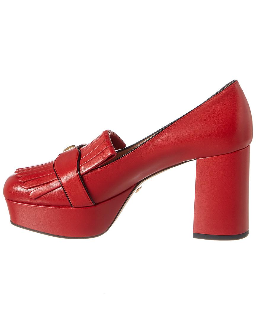 leather platform pump with fringe