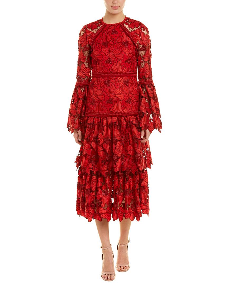 Alexis Lace Defina Midi Dress in Red - Lyst